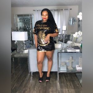 Sale! Sequin shirt dress mini gold and black